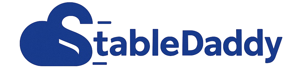 Sharan Hosting company logo with stylized SH letters in blue and white colors on transparent background