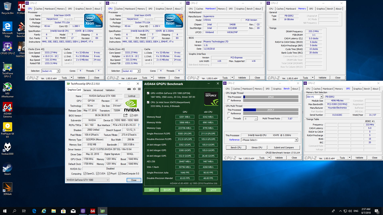 Test 2x Xeon X5470 SuperMicro X7DWA-N 16GB667FB GTX1080 CPUID2