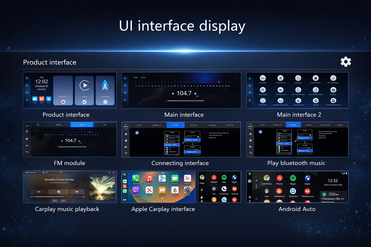 Excitat ecran navigatie auto 11.26, interfata UI multipla, moduri CarPlay Android Auto FM Bluetooth, utilizare intuitiva