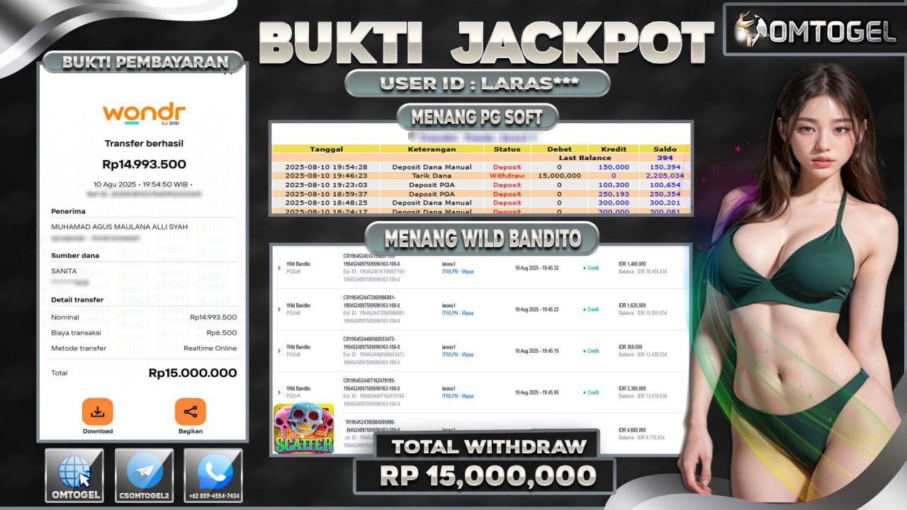 OMTOGEL JACKPOT PGSOFT WILD BANDITO 15 JUTA DI BAYAR LUNAS ,-