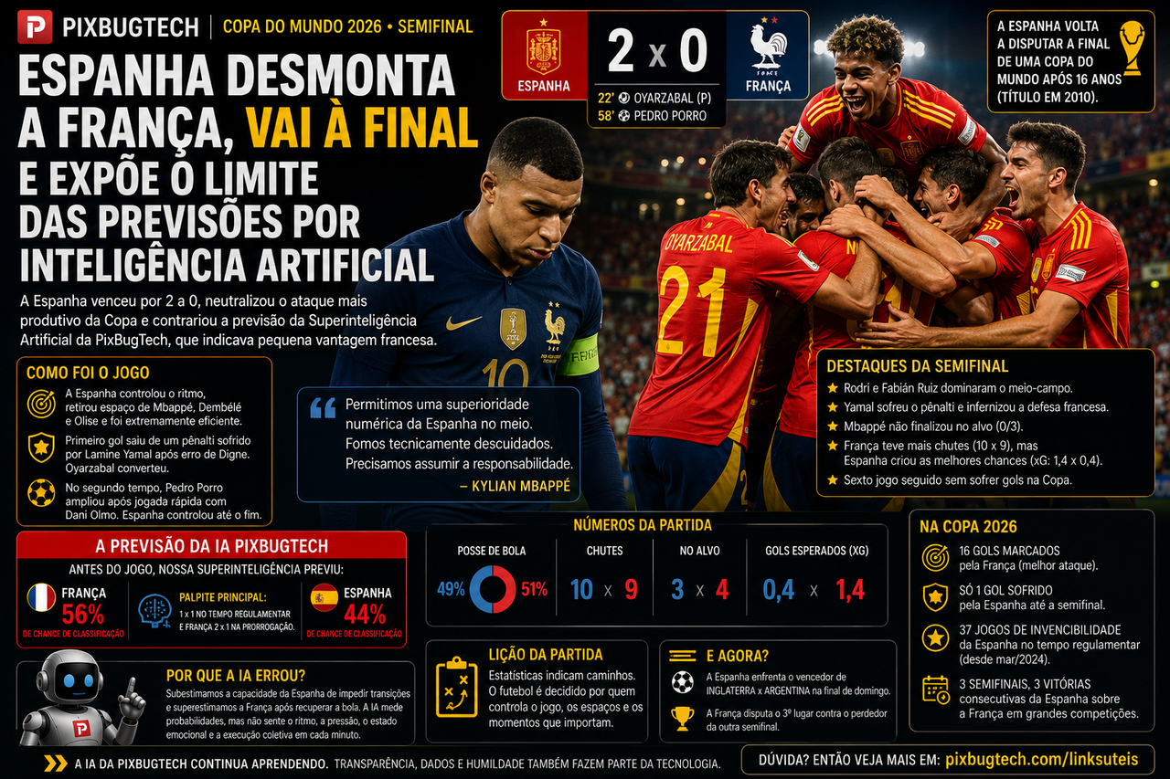 Espanha desmonta a França, vai à final e expõe o limite das previsões por inteligência artificial