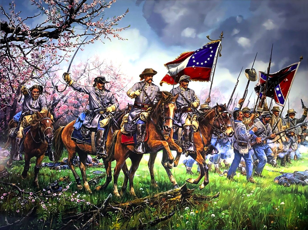 Civil americana,shiloh,Peach Orchard,carga a través de la huerta de melocotones,6 de abril de 1862,J