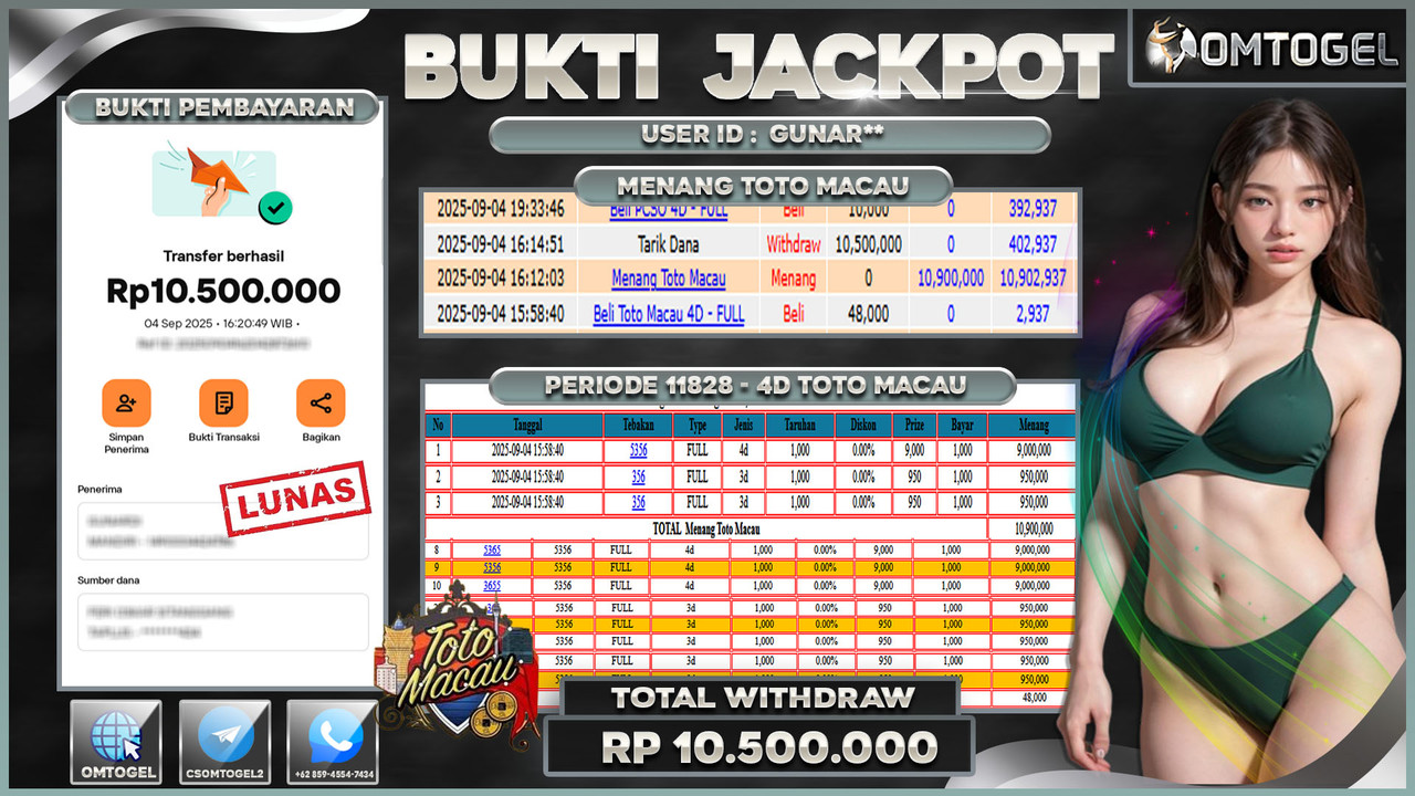 OMTOGEL JACKPOT TOTO MACAU 4D 3D 10 JUTA DI BAYAR LUNAS ,-