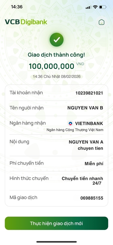 Vietcombank bill demo
