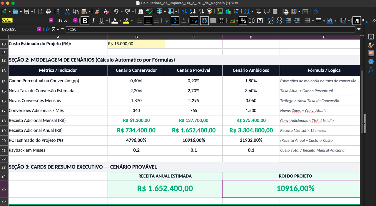 Planilha com formulas