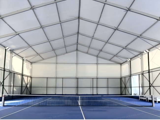Lingtong Tent modular pickleball court tent interior with clear span for multiple court layout