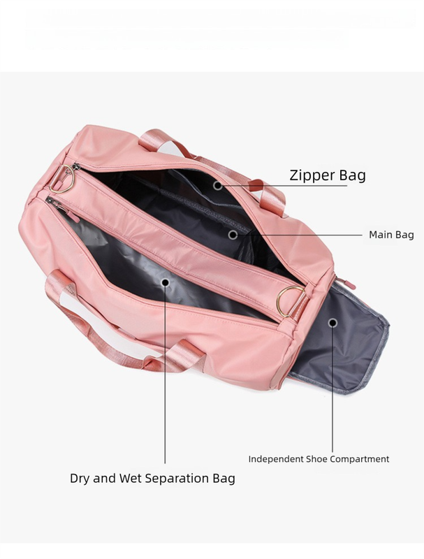 Grey Large Capacity Travel Duffel Bag – Wet & Dry Separation, Shoe Compartment, and Luggage Sleeve for Gym, Yoga, and Short Trips