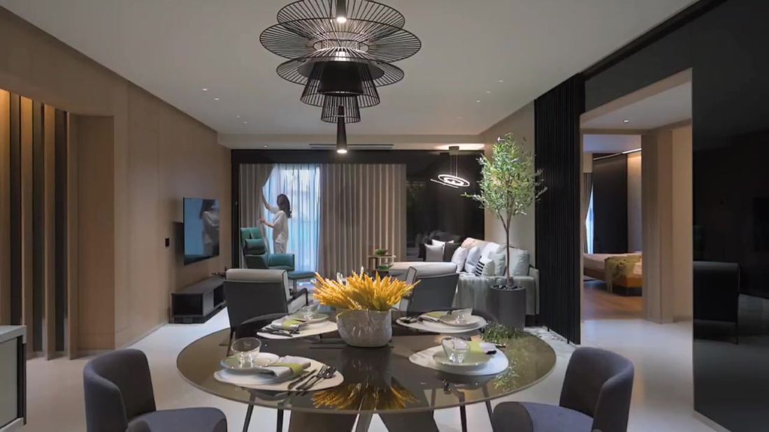 Интерьер гостиной-столовой в резиденции Vision Apartments