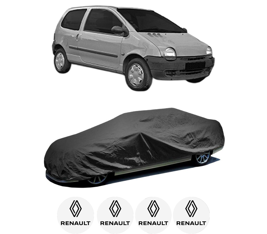 Husa tip prelata auto pentru RENAULT TWINGO I Hatchback Van (S06_) din 1997-2012, Culoare Negru, material textil impermeabil, rezistanta la intemperii praf UV, CARPASSION Husa Protectie, 4 Stickere auto cu RENAULT