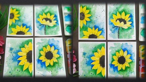 Abstract Watercolor Sunflower Painting