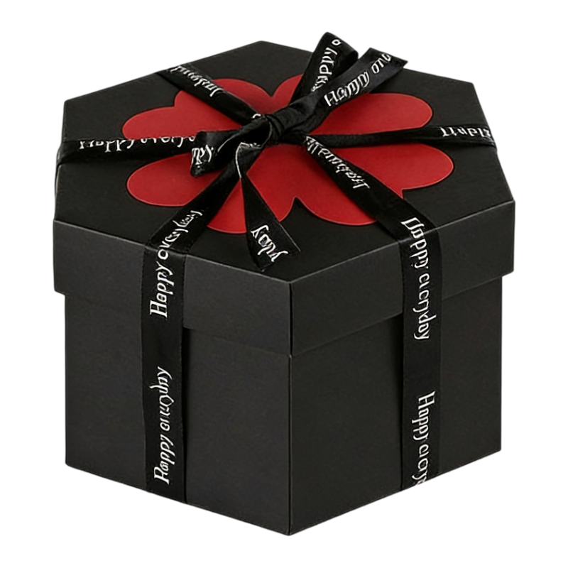 Black Hexagon 4-Layer 12-Pocket Explosion Gift Box(DIY) - Creative Handmade Photo Album & Scrapbook for Anniversaries & Birthdays