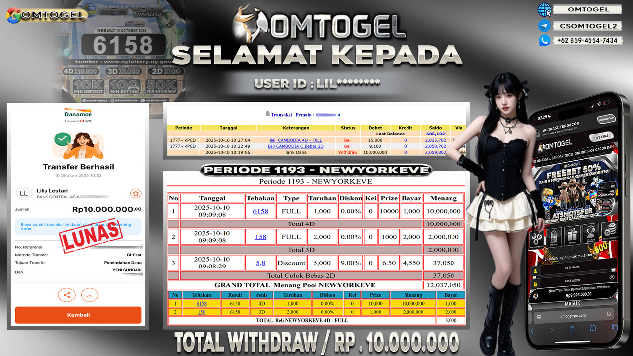 OMTOGEL JACKPOT NEWYORKEVE 4D 3D 2D 10 JUTA DI BAYAR LUNAS ,-