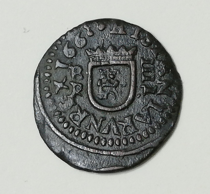 Felipe IV 4 Maravedies de Burgos 166E R  HISPANIARVN rev