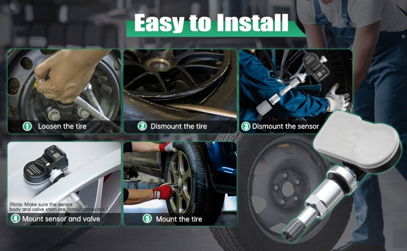 XTOOL TS100 TPMS sensor easy installation step diagram for auto technician