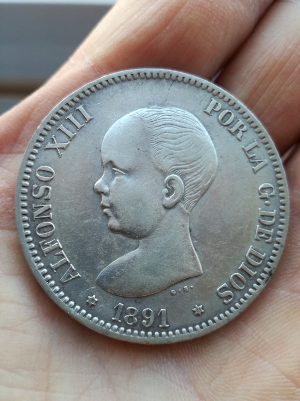 5 pesetas 1891. Alfonso XIII. MS M . Duro sevillano no coincidente IMG-20190607-200908