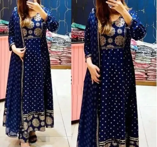 Anarkali Dupatta Set" Women's Printed "Anarkali Kurti" & Pant Dupatta Set Color 1 (R110)