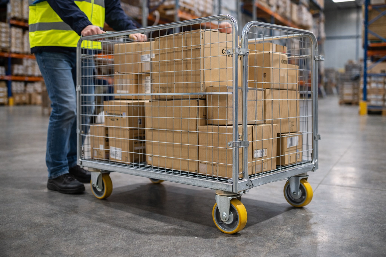 Cast polyurethane casters used on warehouse and logistics equipment