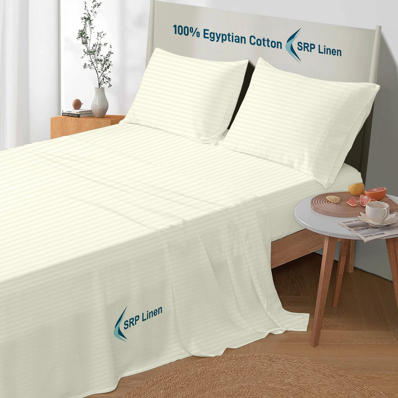 Picture of 800 Thread Count 4 Piece Quality Sheet Set 18 Inch DeepPocket 100% Egyptian Cotton Color Ivory Stripe Size Twin