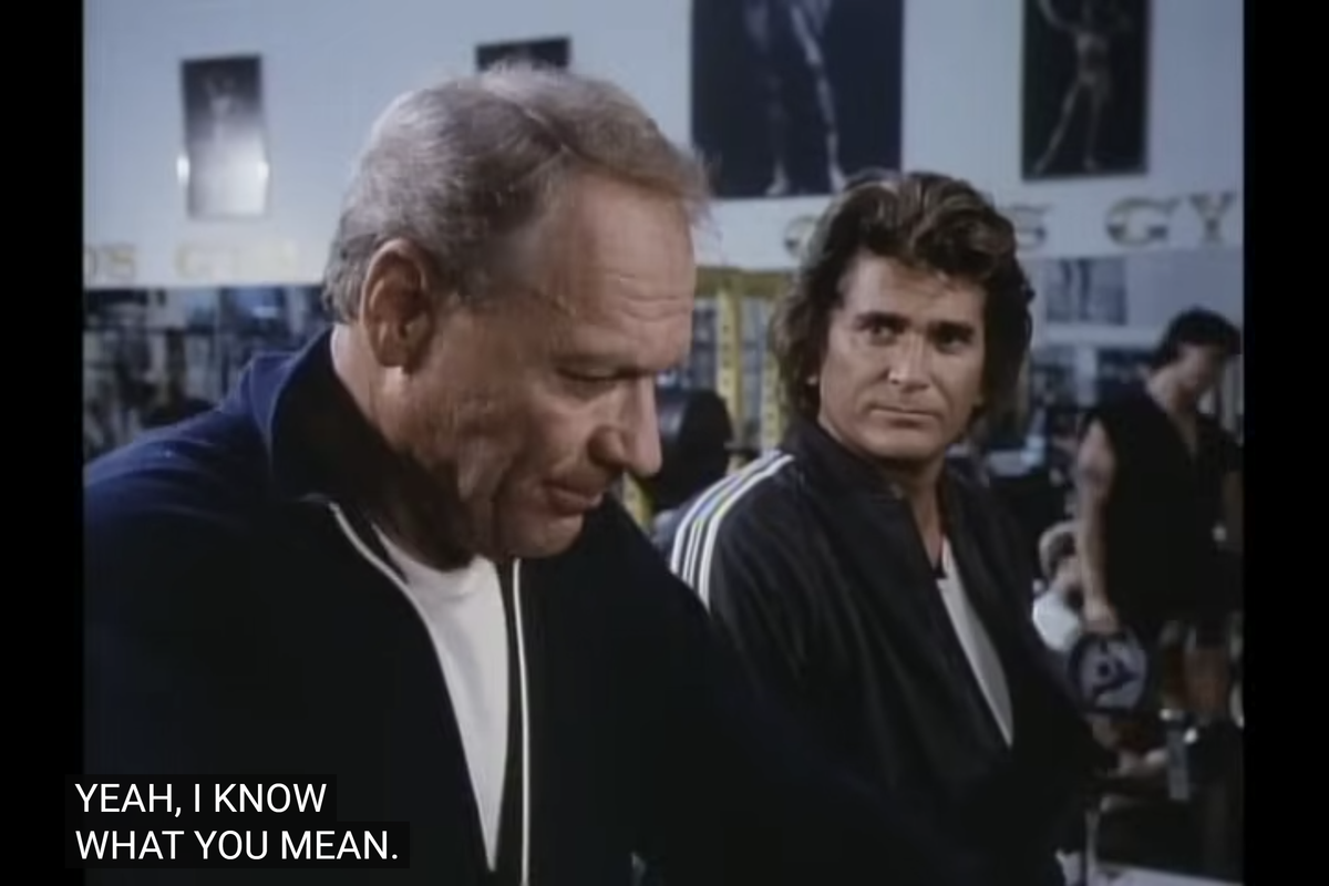 Actors Michael Landon, Conrad Bachmann in Highway To Heaven