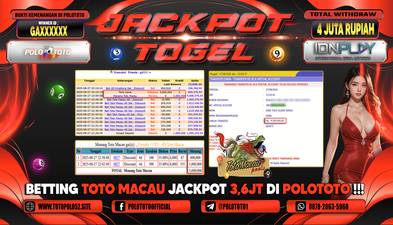 POLOTOTO JACKPOT TOGEL TOTO MACAU Rp.4.000.000,- LUNAS