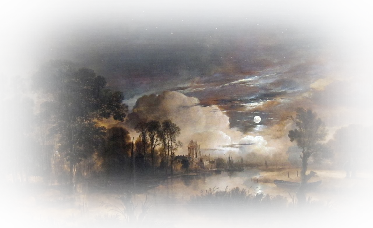 Siempre Libre & Glitters y Gifs Animados Nº349 - Página 5 Moonlit-Landscape-with-a-View-of-the-New-Amstel-River-and-Castle-Kostverloren-by-Aert-van-der-Neer