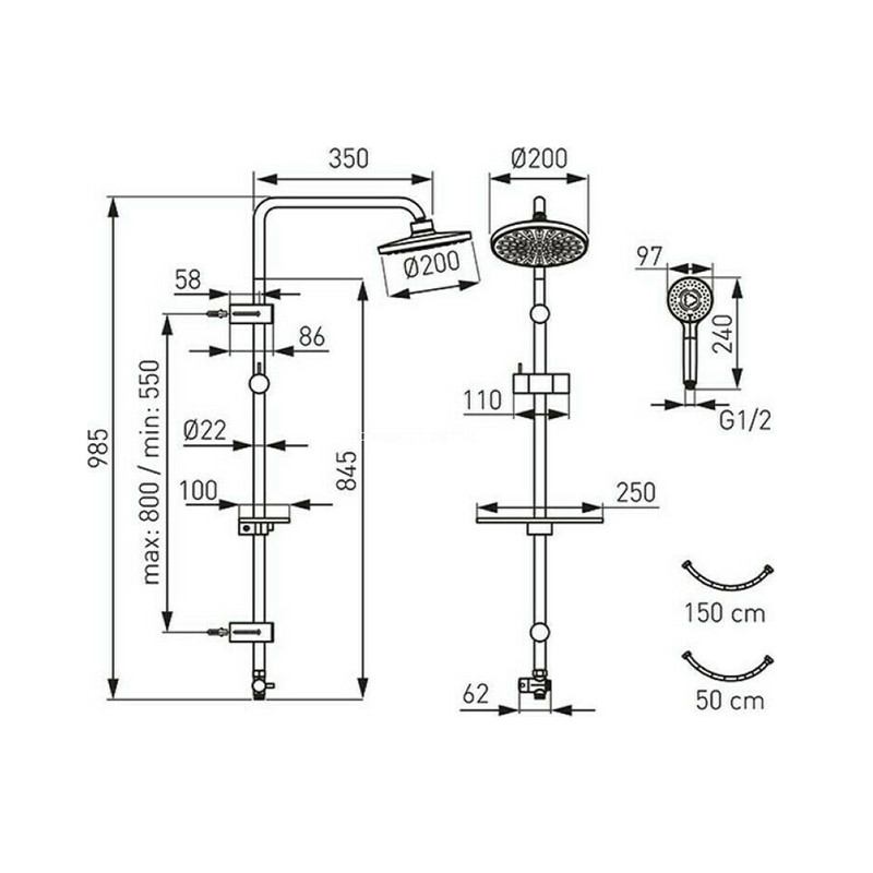 Στήλη Ντους Ferro Black Τετράγωνη - Image 2