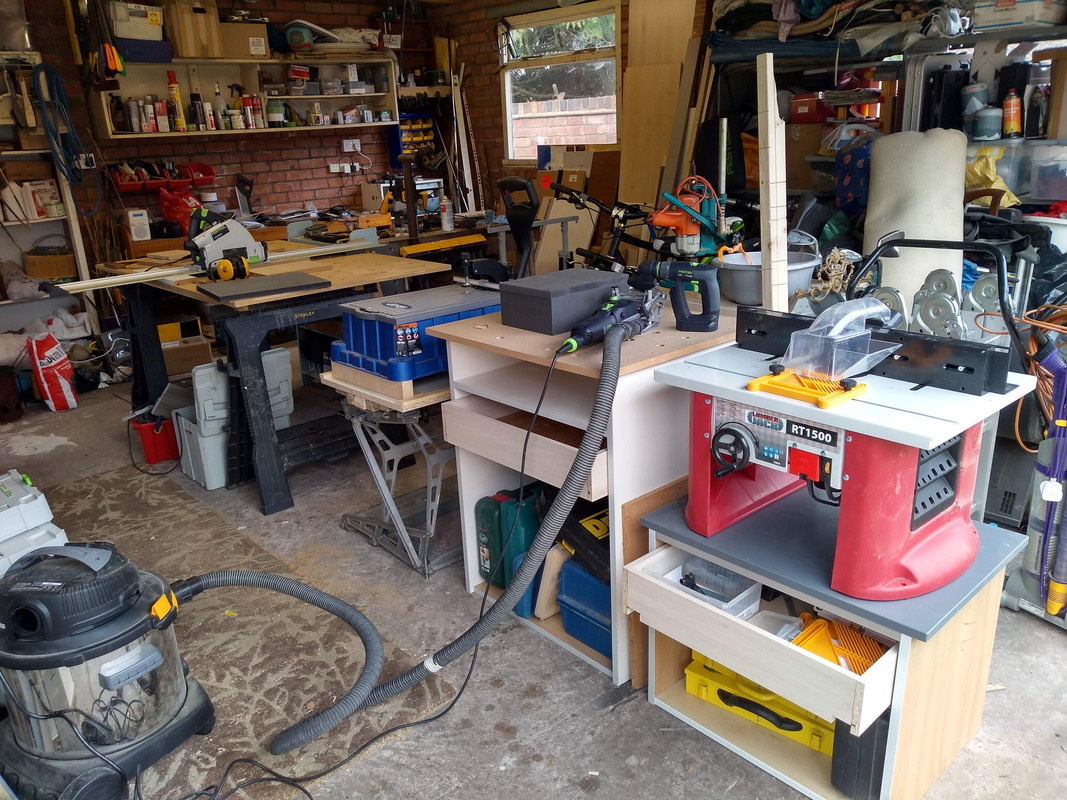 My shed needs a bit of sorting but at least all my work  benches are the same height.