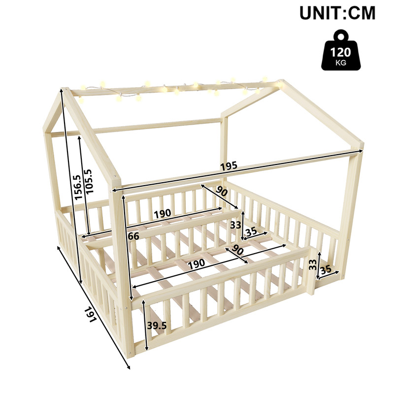 Visuel des dimensions du lit cabane modulable N636P382007N