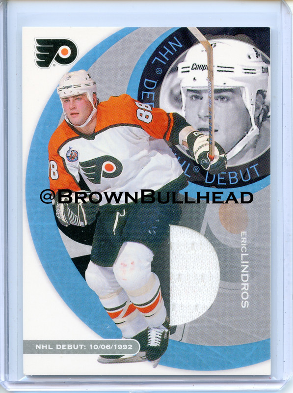 2002 03 BAP First Edition NHL Debut ND 13 Eric Lindros Philadelphia Flyers 50 swatch white