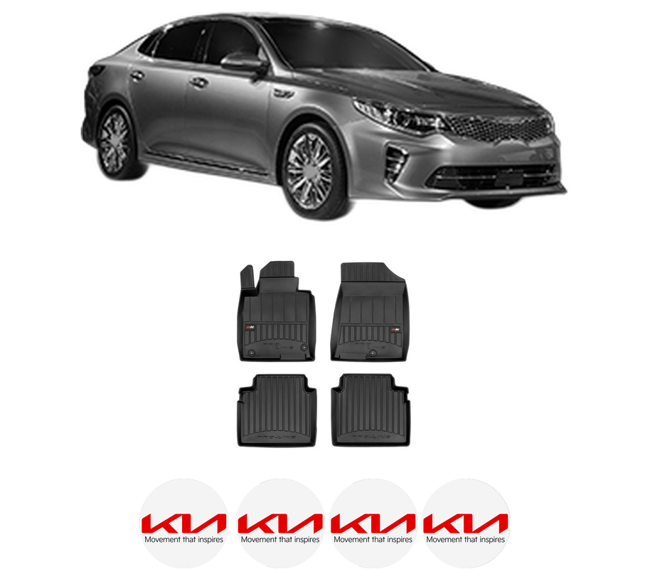 Set covorase presuri KIA OPTIMA (JF) din 2015-2019, auto, din cauciuc thermoplastic, 4 Stickere auto cu KIA