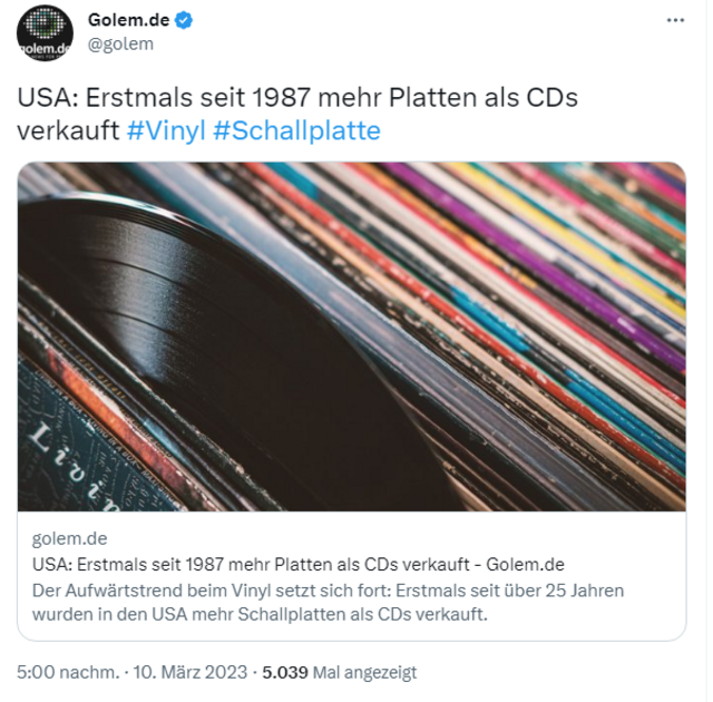 Schallplatten versus Audio-CD-Verkäufe