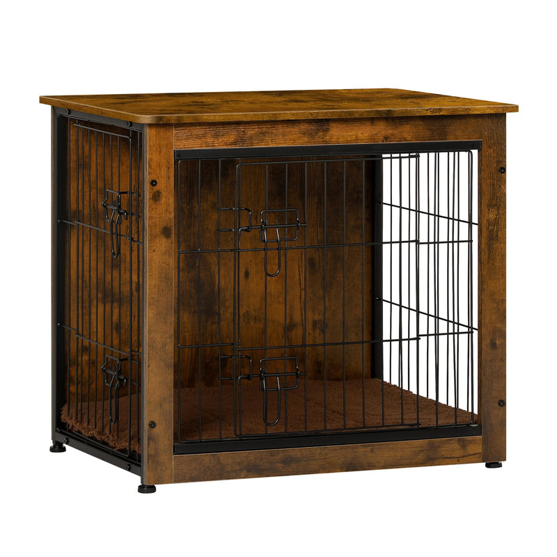 DWANTON Dog Crate Furniture with Cushion 27.2-Inch Rustic Brown