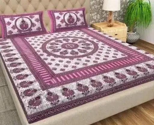 Jaipuri Cotton Double Bedsheet With 2 Pillow Cover Color 3 (R603)