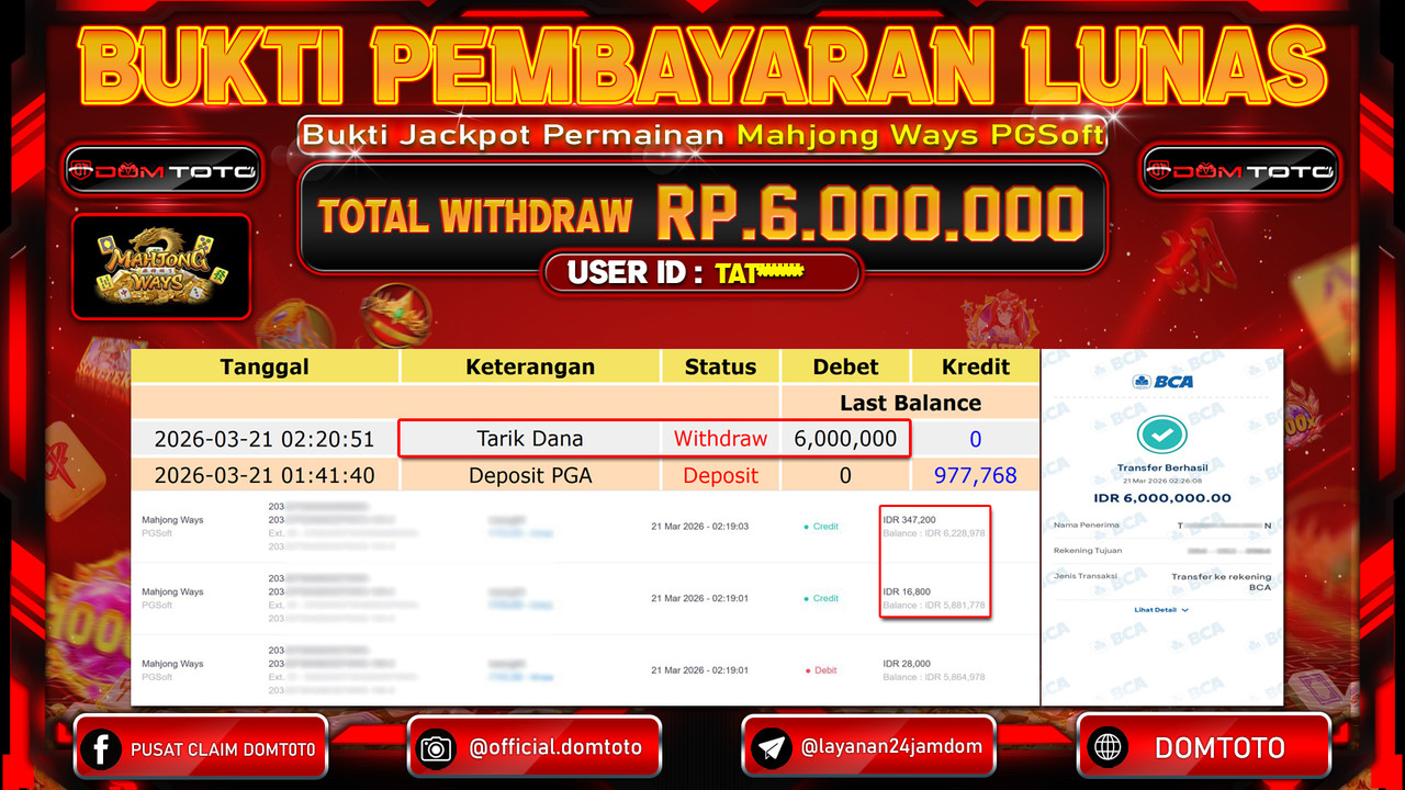 JACKPOT SLOT Mahjong Ways PGSoft 21 MARET 2026