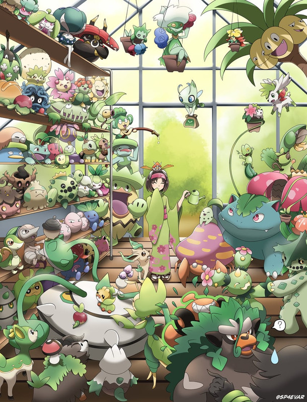 rotom-rowlet-bulbasaur-leafeon-snivy-and
