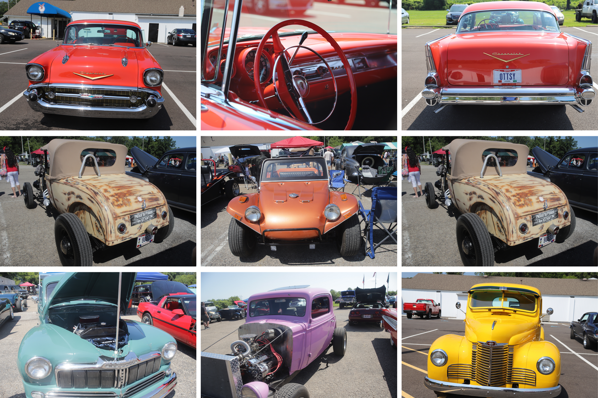 Vintage classic cars displayed at Buckeye Lake Eagles Car Show with families enjoying the automotive celebration