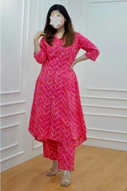 Kashvi Graceful Women Leheriya Mix Premium Cotton Polister Co-ord Set |KURTA SET | KURTI WITH PENT | PENT SET  Color 1 (KS162)