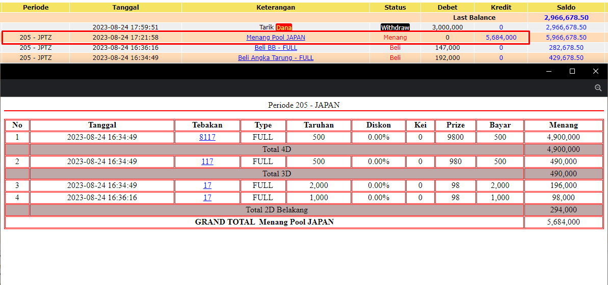 Bukti JP togel hari ini