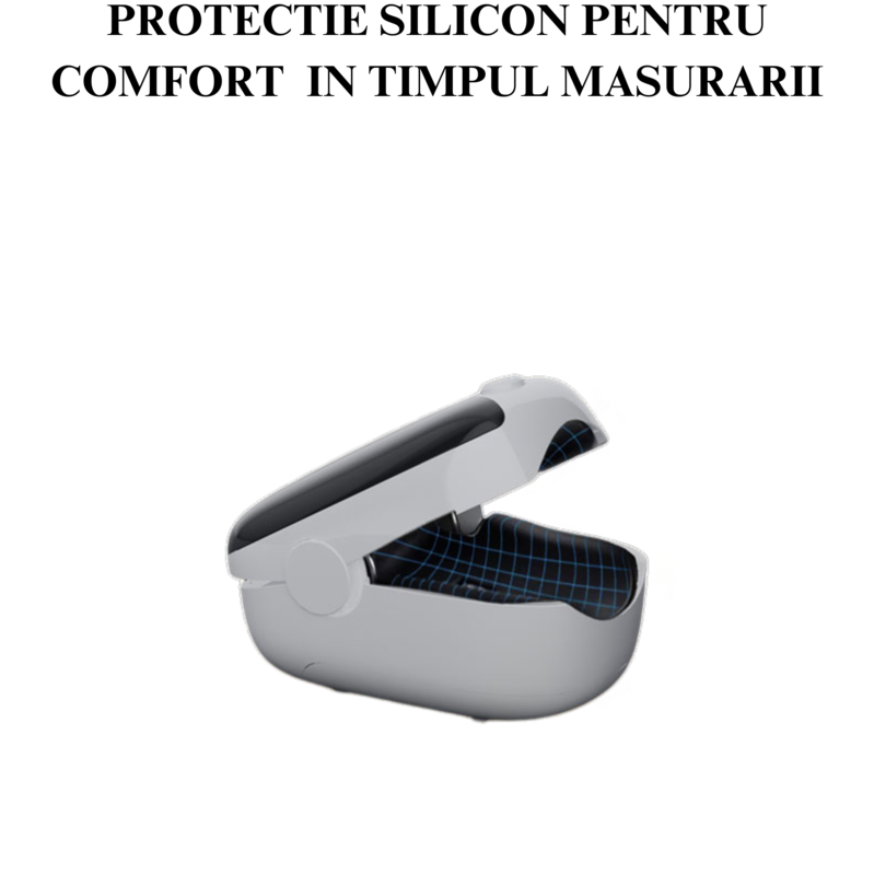 Pulsoximetru Evontech cu protectie din silicon moale – design ergonomic pentru utilizare sigura si confortabila