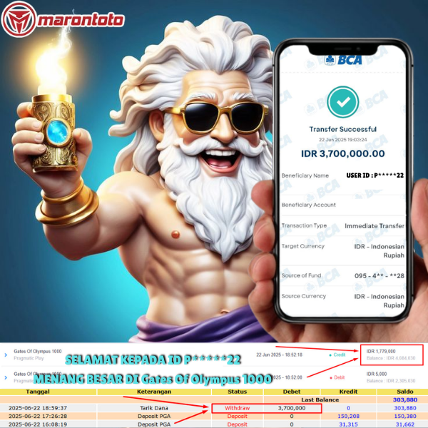  Bukti Kemenangan Member Marontoto Sebesar 3,700,000 JuTa