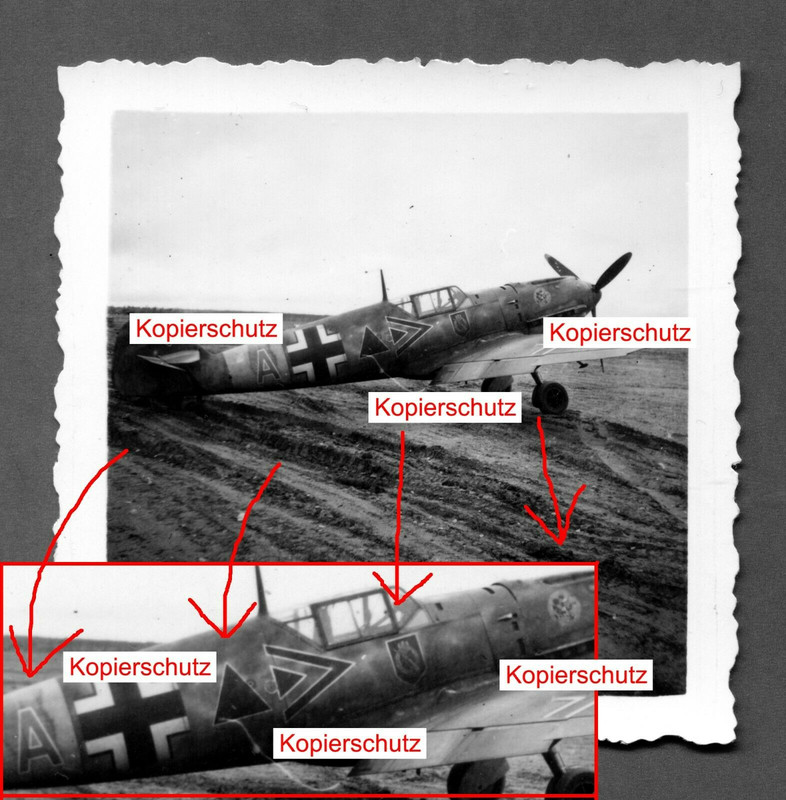 Orig. Foto Schlacht Flugzeug Me 109   2 Staffelabzeichen   Schlächter   Rußland