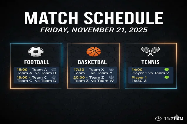 جدول مباريات يوم الجمعة 21 نوفمبر 2025