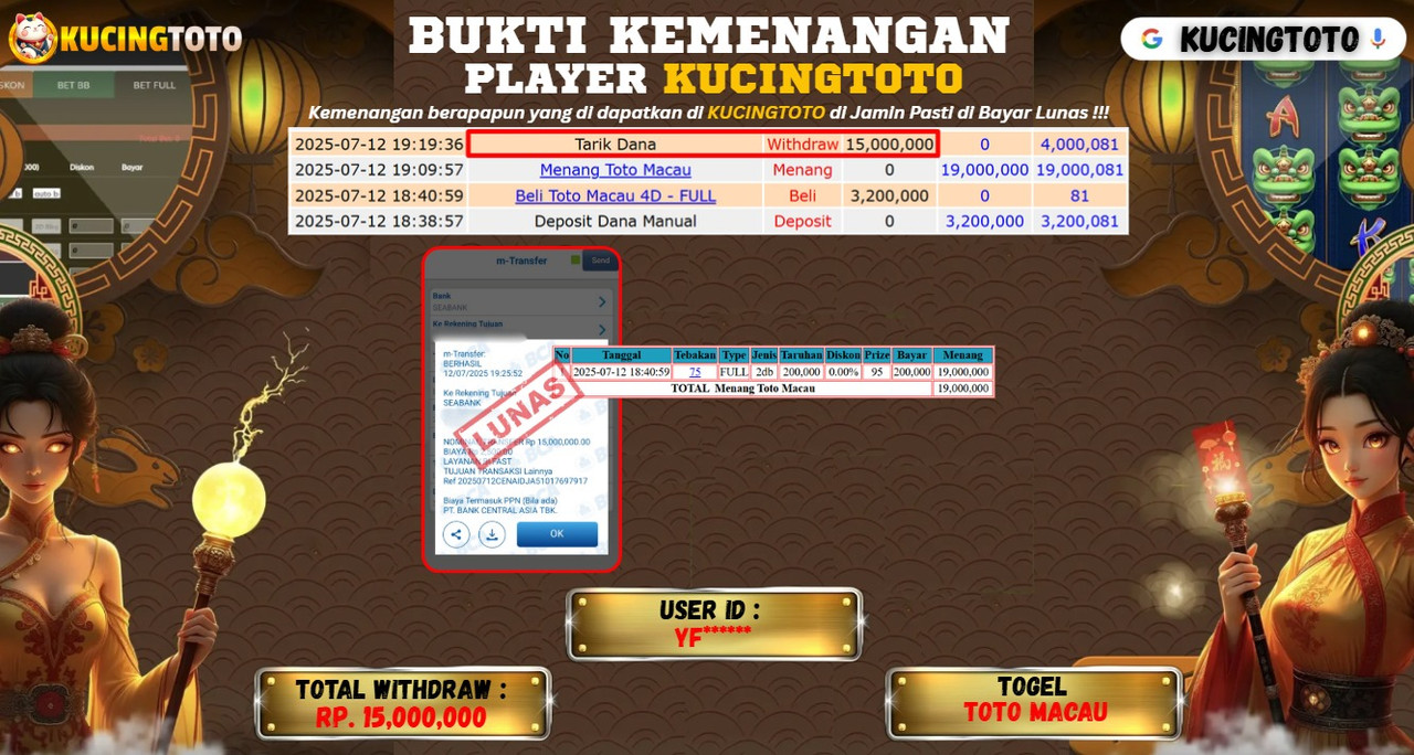 KUCINGTOTO JACKPOT TOGEL TOTO MACAU RP.15.000.000.,- LUNAS