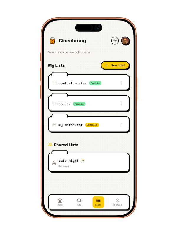 Cinechrony - Lists page