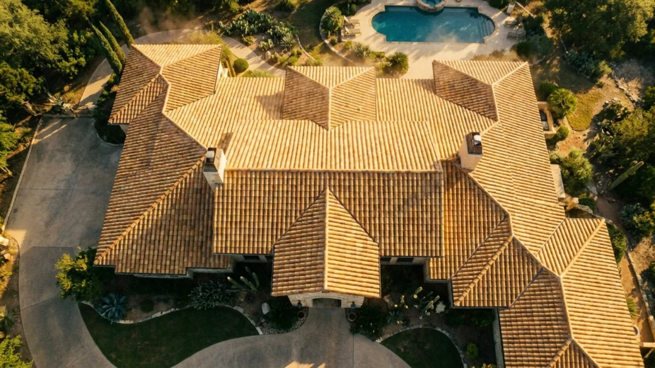 Clay tile roof on a San Antonio home built to withstand summer heat