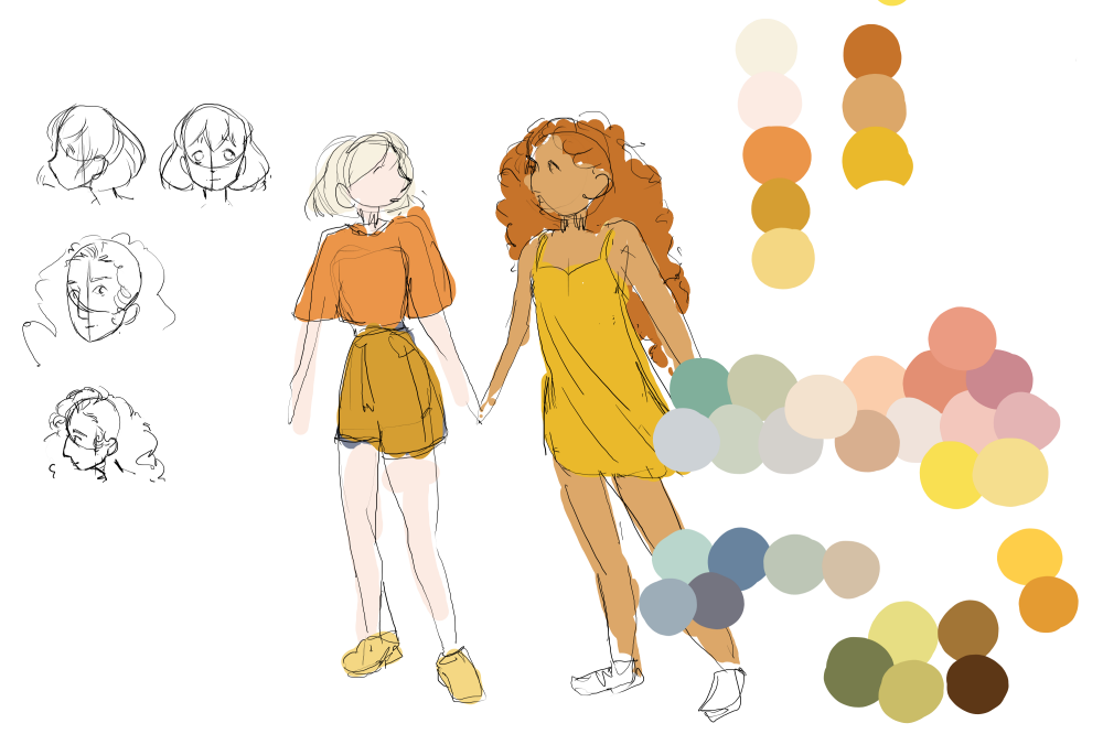 Color palette and character design sketch