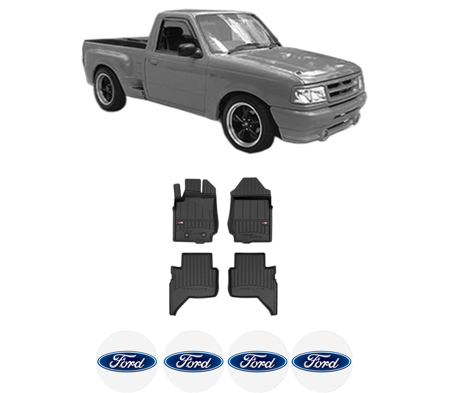 Set covorase presuri FORD RANGER din 2018, auto, din cauciuc thermoplastic, 4 Stickere auto cu FORD