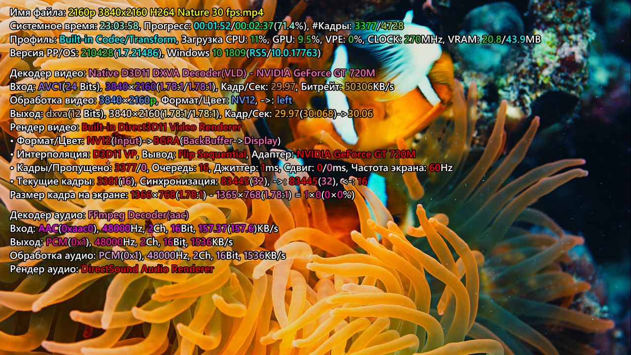 2160p 30 fps GT720M 5-й запуск Native