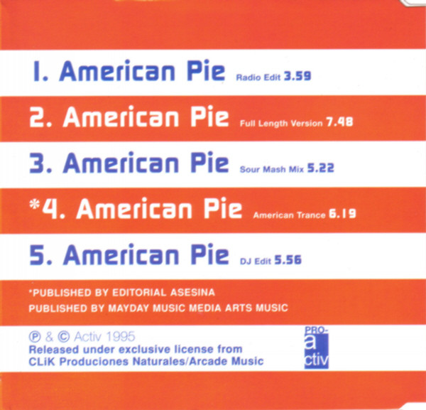 21/02/2023 - Just Luis – American Pie (CD, Single)(Pro-Activ – CDPTV1)  1995 R-2029134-1259512443