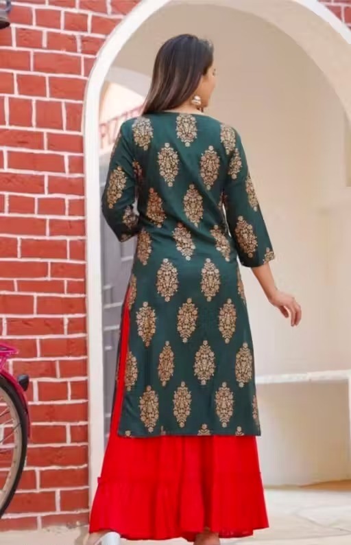 Designer Casual Green Rayon Kurta Sharara Set Color 1 (KS139)